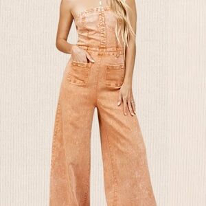 NWOT Mineral Wash Distressed Denim Jumpsuit